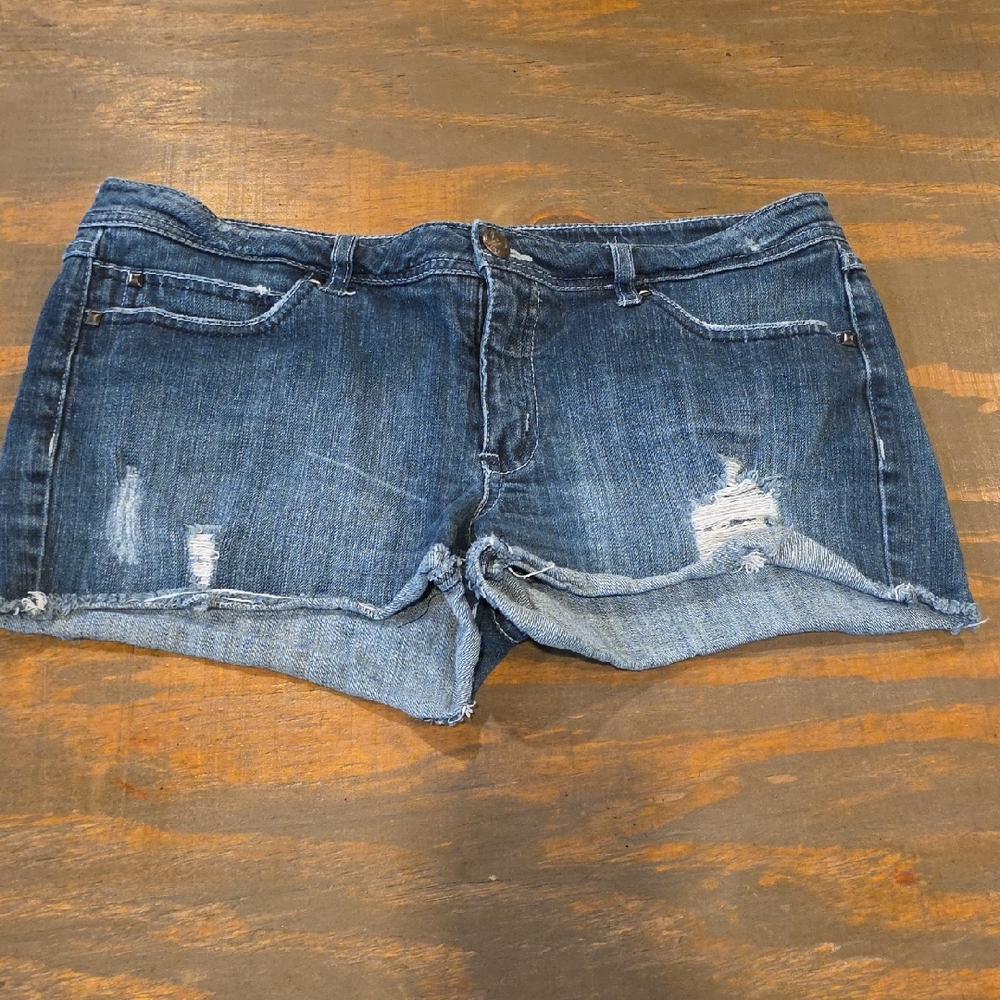 Miley Cyrus & Max Azria Blue Distressed Jean Shorts